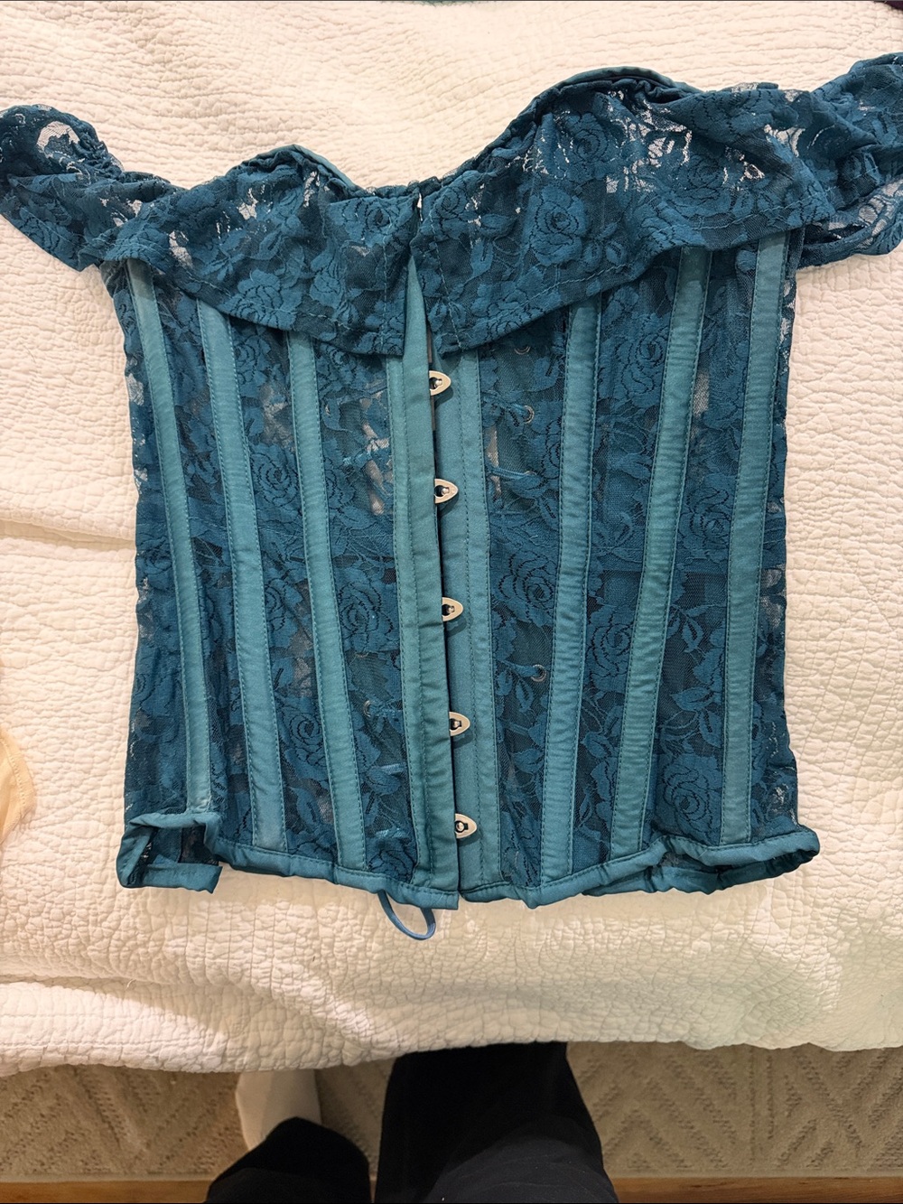 Teal Lace Corset Top - Women